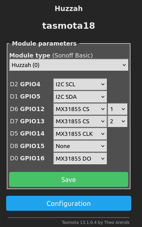 screenshot of Tasmota configuration