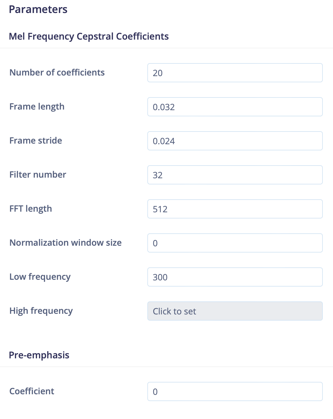 Feature parameters